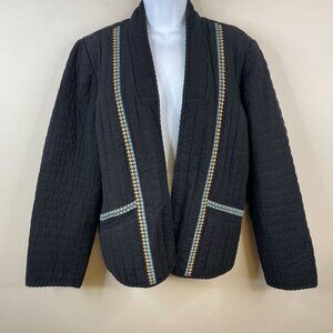J Jill Quilted Jacket Womens Medium Black Embroidered Boho Peasant Earthy Indie